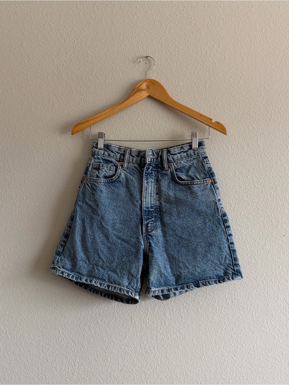 ZARA High-Rise Light Blue Denim Shorts